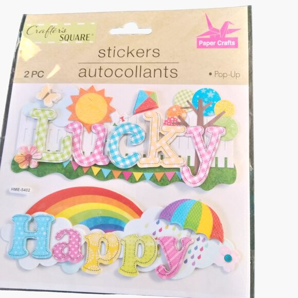 Crafters Square Lucky Happy Stickers 3 D Rainbow junk Journal Scrapbook - Picture 1 of 5